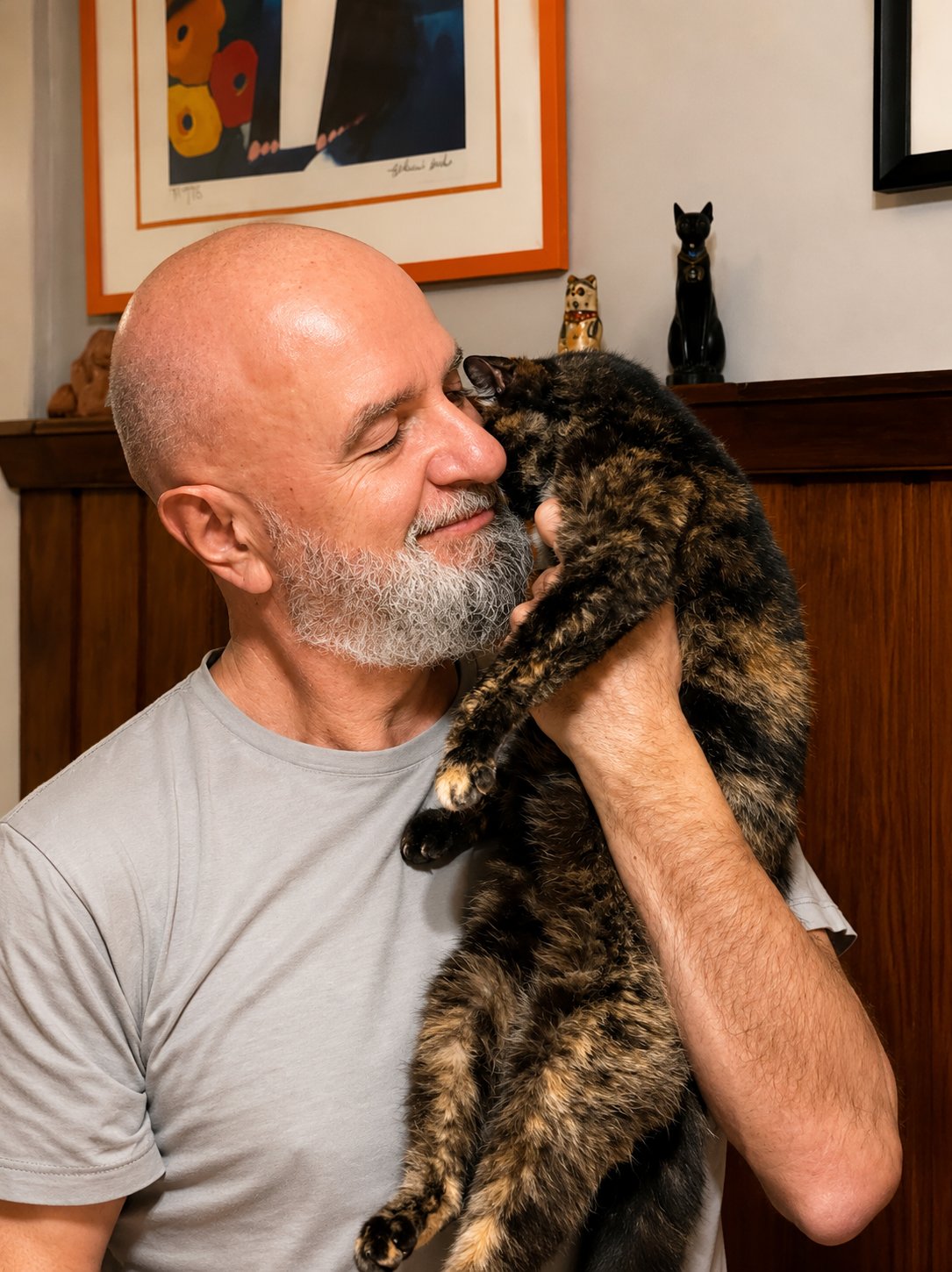 Luiz Paulo Faccioli with a cat